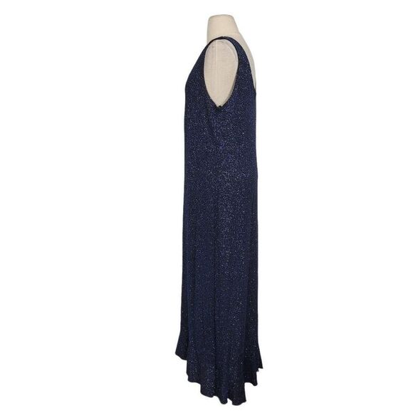 Vtg 90s Y2K Taboo Blue Sparkly Midi Maxi Dress Sz XL Slinky Stretch Flouncy Hem - Picture 2 of 8